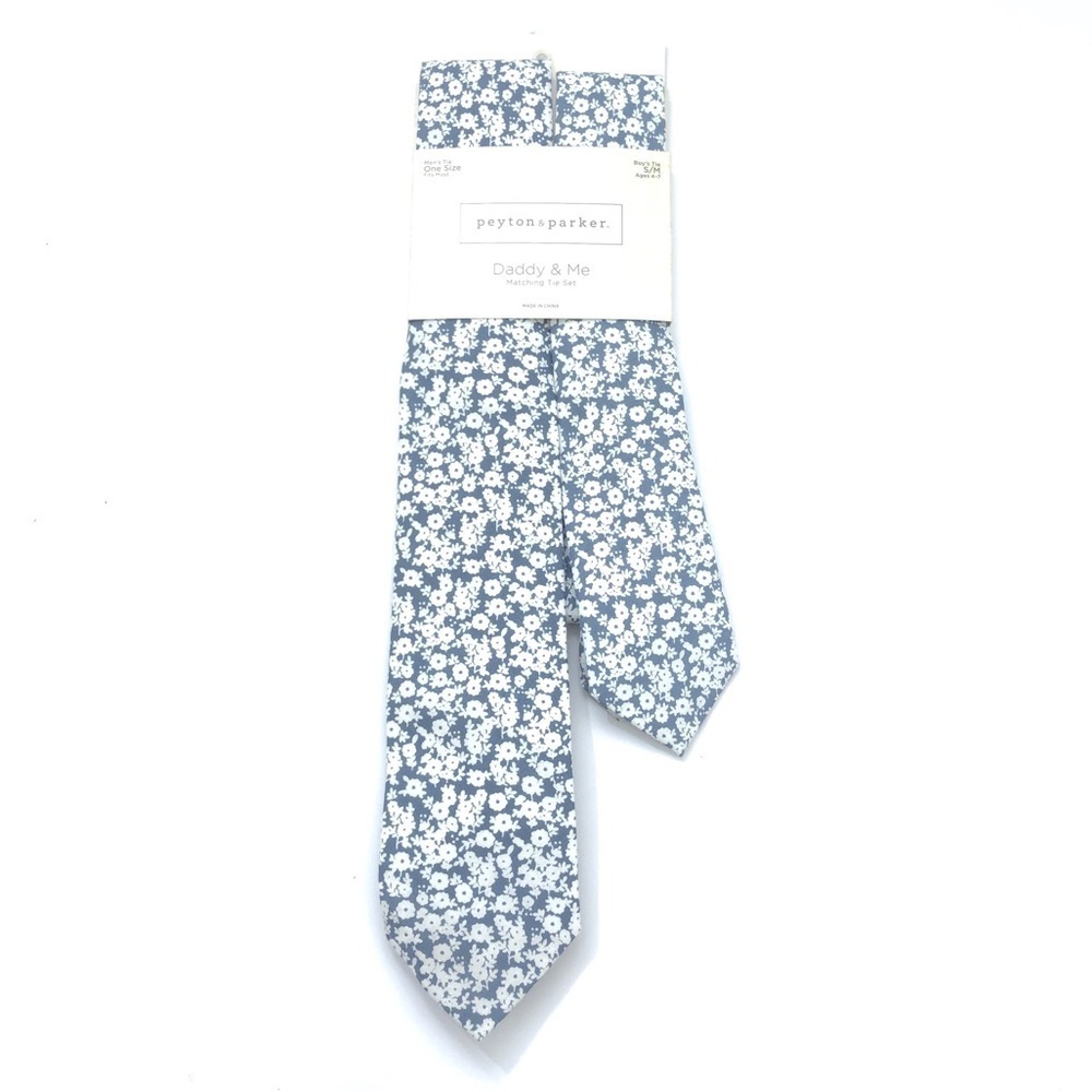 Peyton & Parker Daddy & Me Blue Floral 100% Cotton Matching Tie Set S-M